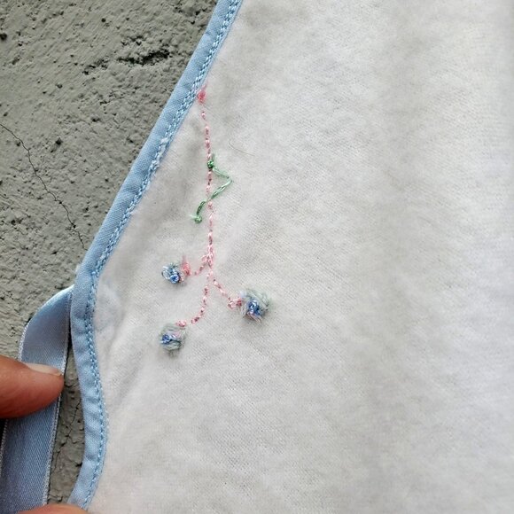 Vintage Baby Cape White Flannel with Blue Ribbon Trim Hand Embroidery - Picture 2 of 9